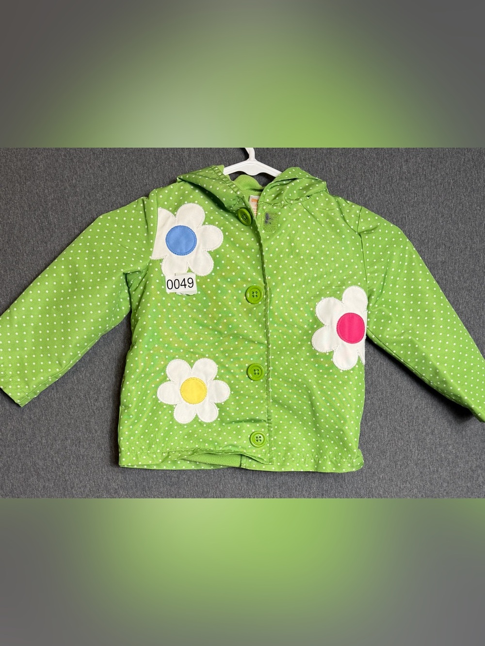 Gymboree 2T-3T Green Polka Dot Flower Hooded Jacket